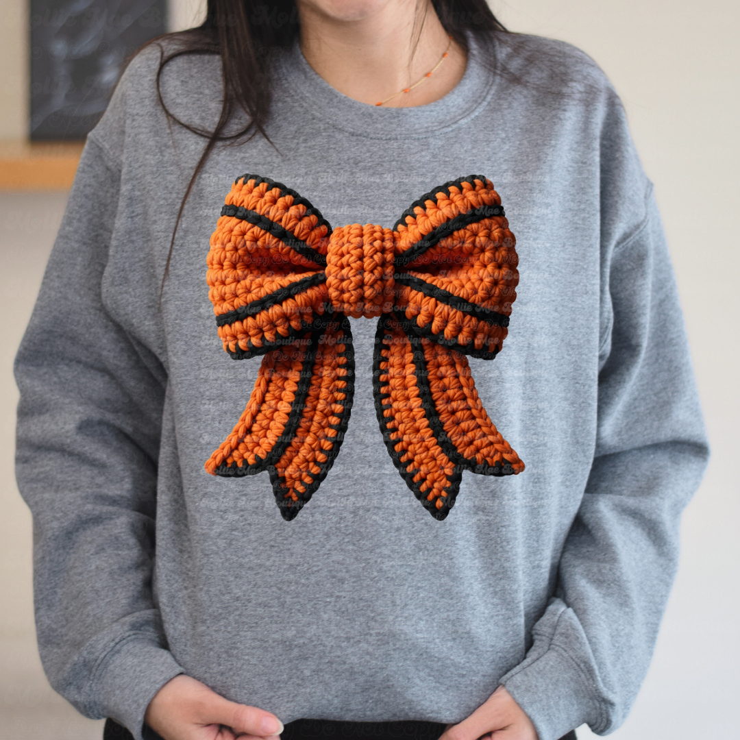 Faux Knit Basketball Bow Sweatshirt