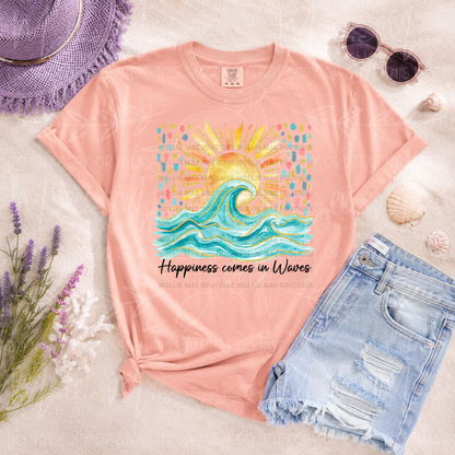 Happiness Comes In Waves Coastal Graphic Tee