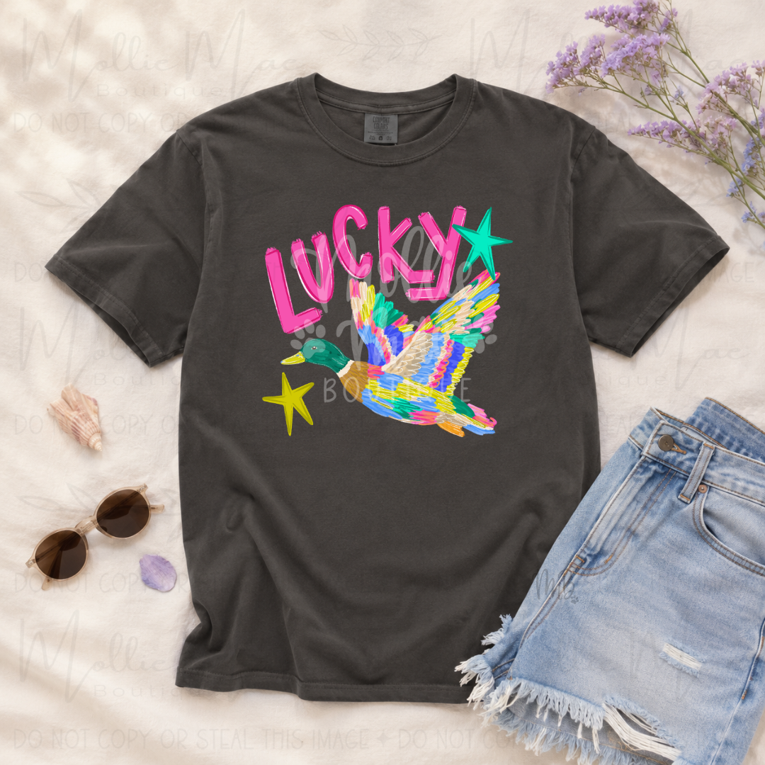 Lucky Duck Brushstroke Graphic T-Shirt