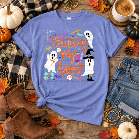 Treating My Boos Halloween Nurse Graphic Tee