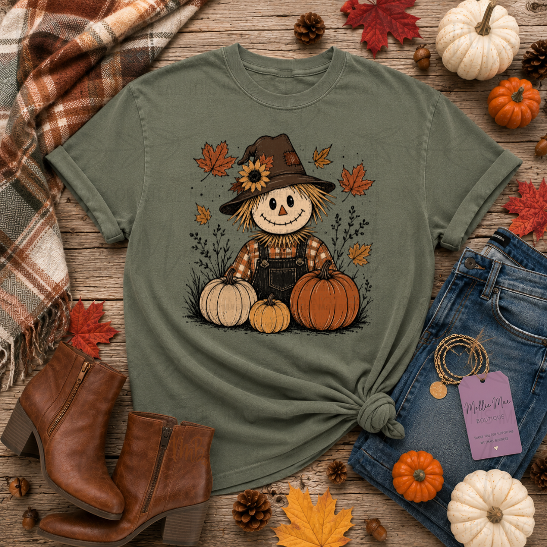 Scarecrow & Pumpkins Comfort Colors Fall Graphic Tee