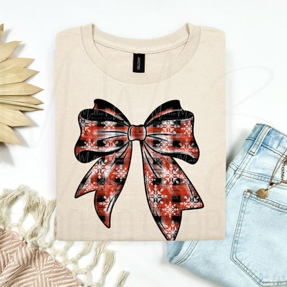 Buffalo Plaid Snowflake Bow Graphic Tee or Sweatshirt