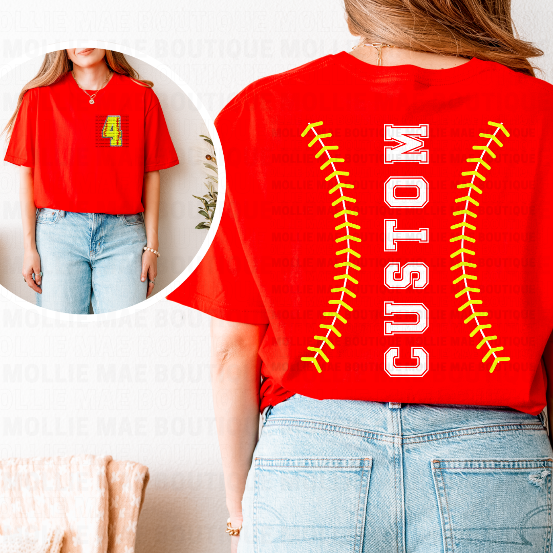 Custom Softball Stitch Name & Number Tee