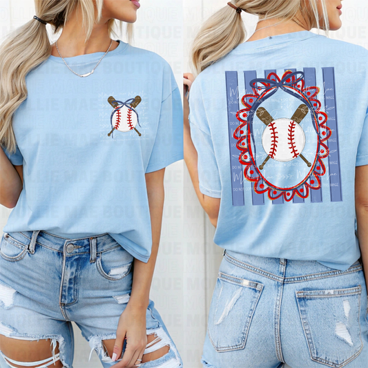 Baseball Stripe Bow Graphic Tee or Sweatshirt