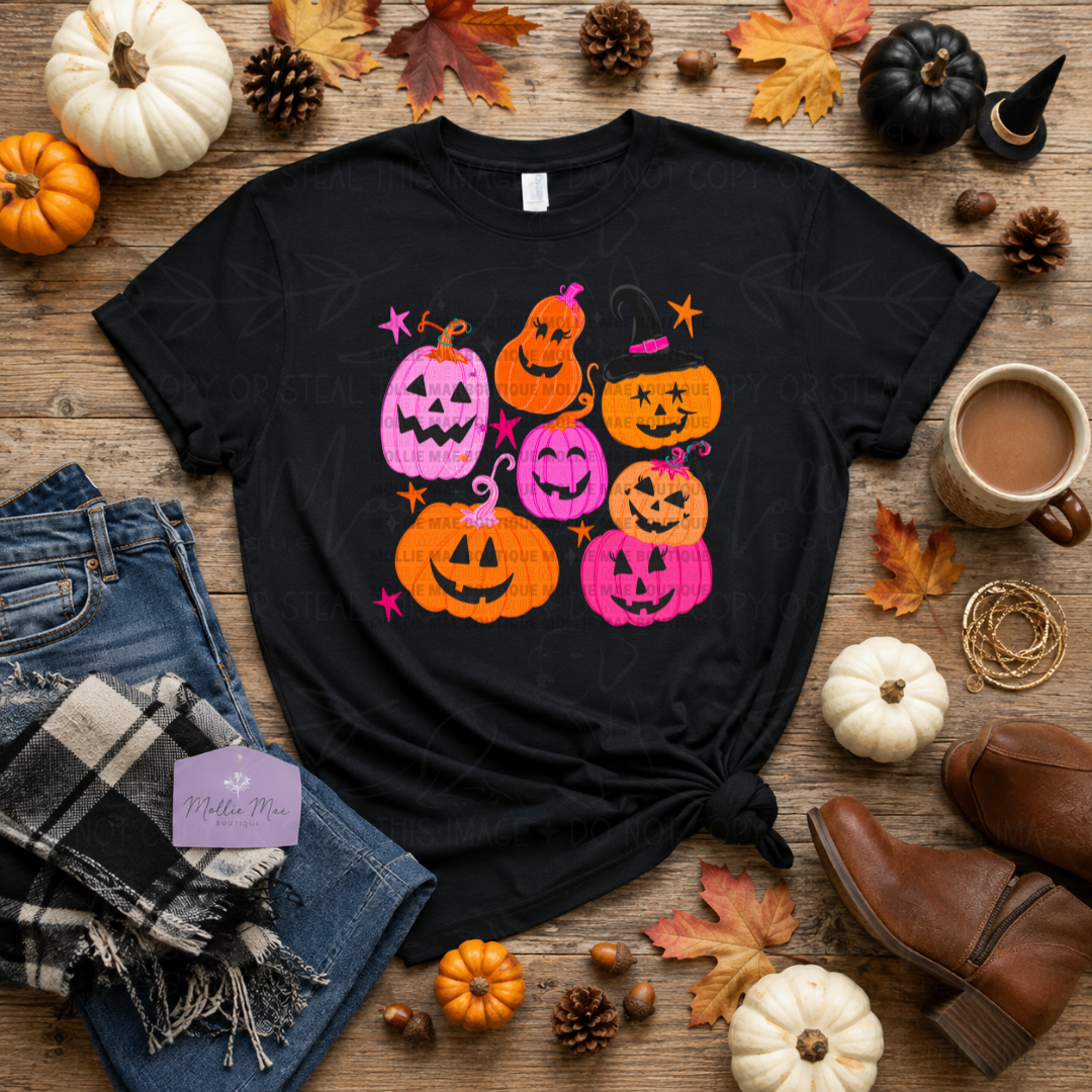 Pink & Orange Pumpkins Halloween Graphic Tee