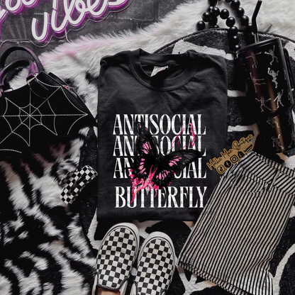Antisocial Pink & Black Butterfly Tshirt
