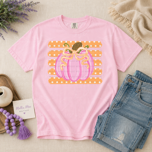 Pink Pumpkin Coquette Graphic T-Shirt