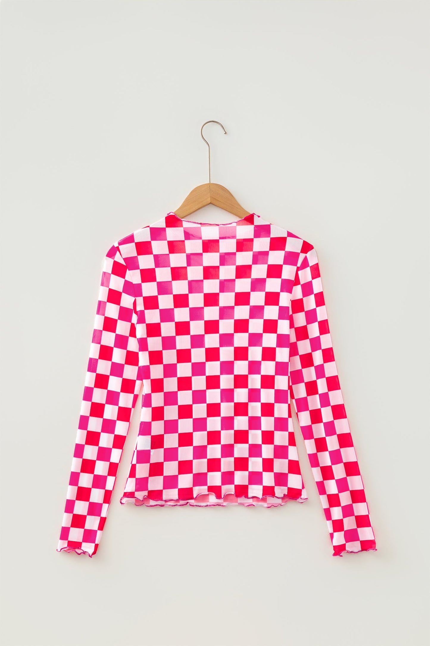 Rose Checkered Sheer Mesh Top with a sheer checkered mesh design with a flattering fitted silhouette, boutique fashion