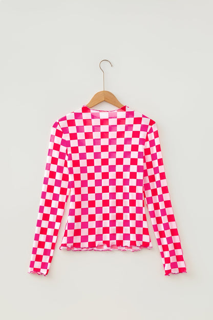 Rose Checkered Sheer Mesh Top with a sheer checkered mesh design with a flattering fitted silhouette, boutique fashion