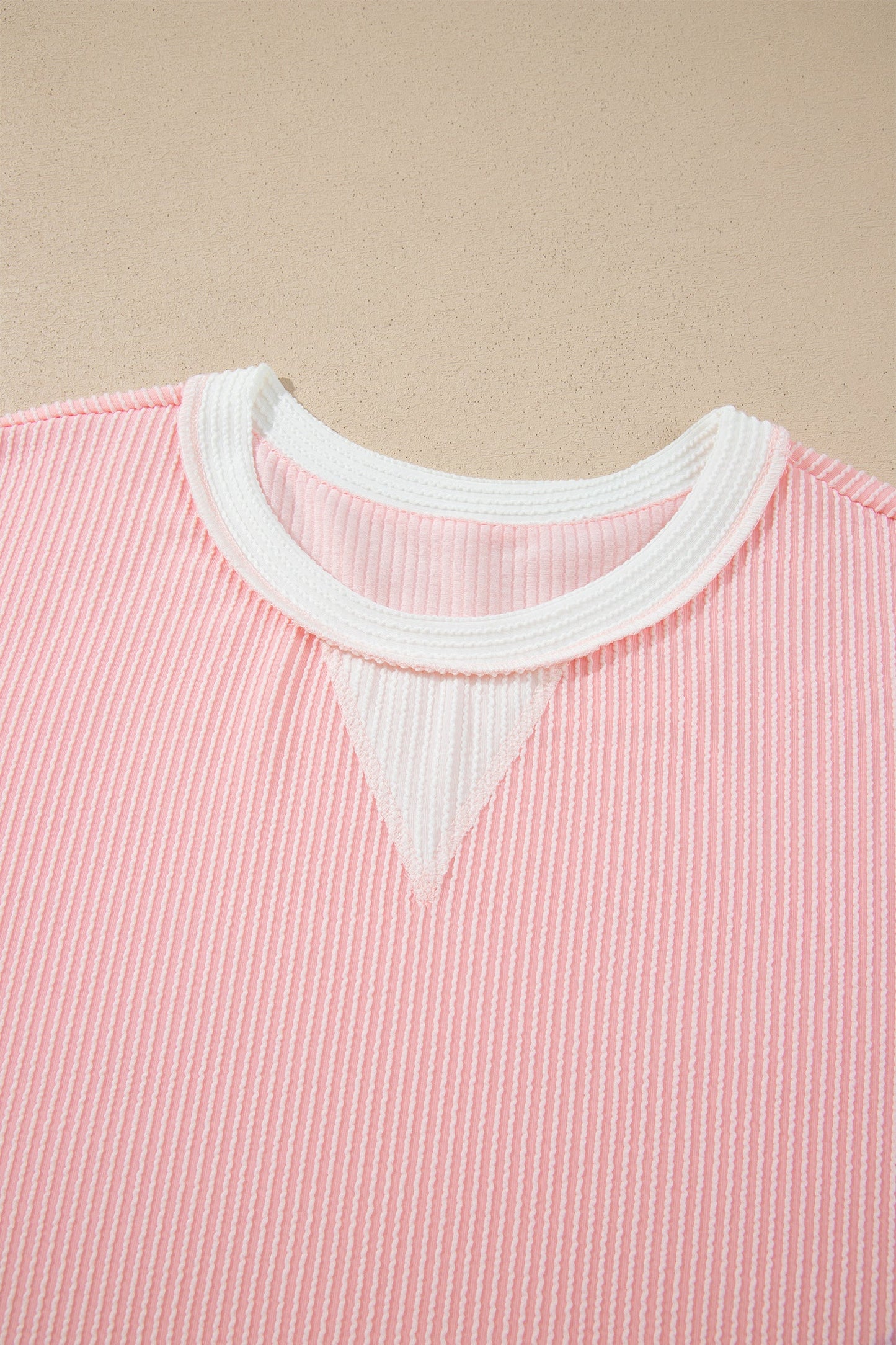 Plus Size Pink Colorblock Ribbed Knit Top with stretchy ribbed knit, contrast accents, and an easy plus-size fit, boutique fashion
