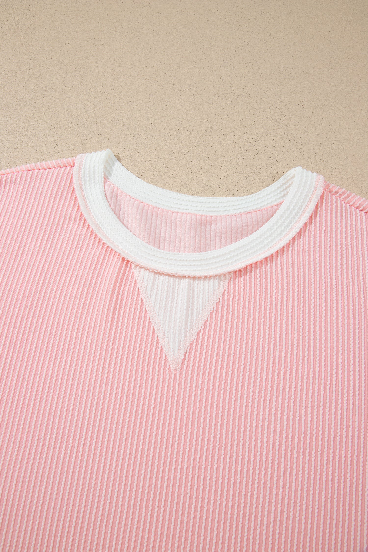 Plus Size Pink Colorblock Ribbed Knit Top with stretchy ribbed knit, contrast accents, and an easy plus-size fit, boutique fashion