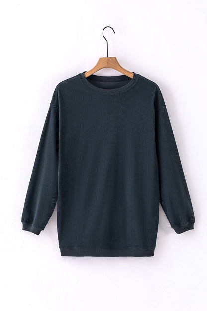 Festival Fuchsia ribbed corduroy oversized long sleeve sweatshirt with cozy boutique styling