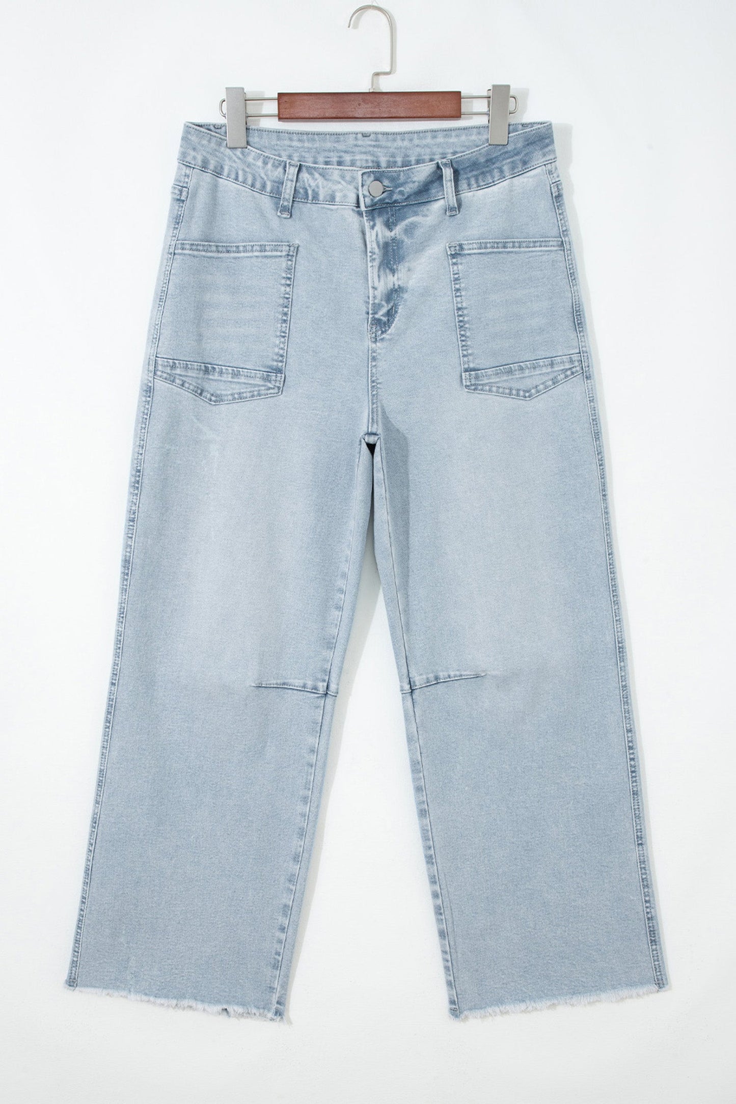 sail blue denim frayed hem cropped straight leg jeans for women