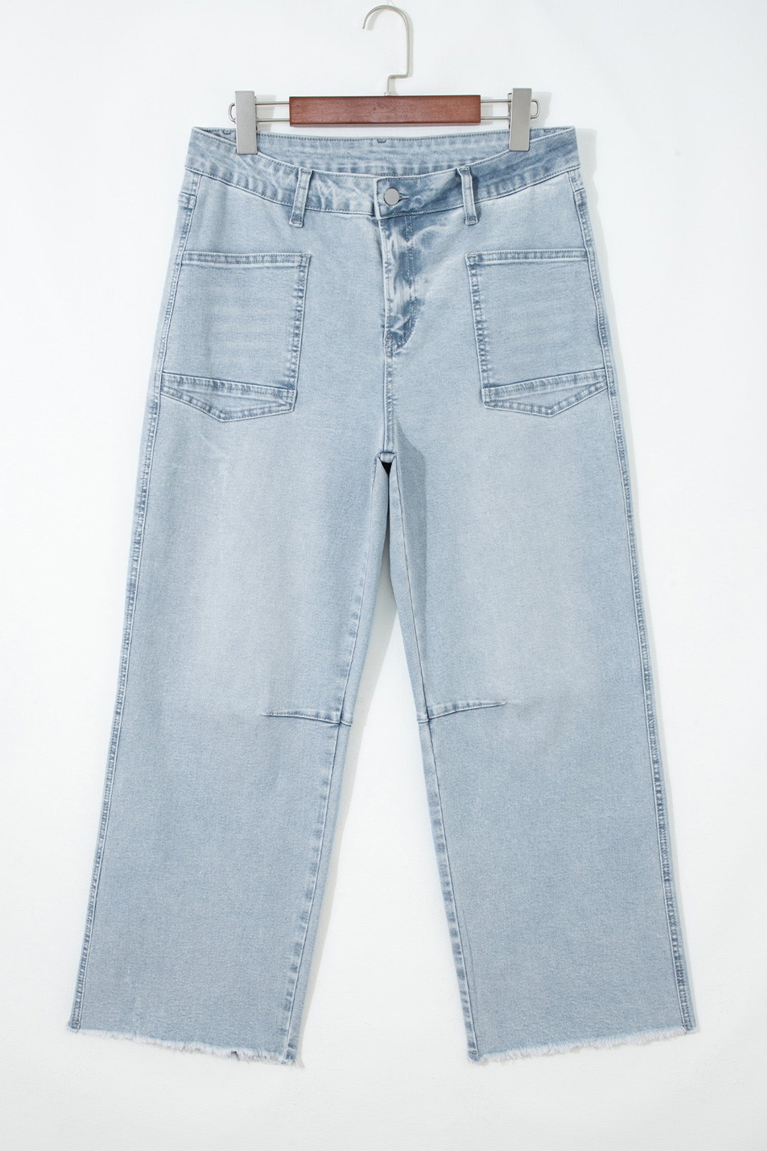 sail blue denim frayed hem cropped straight leg jeans for women