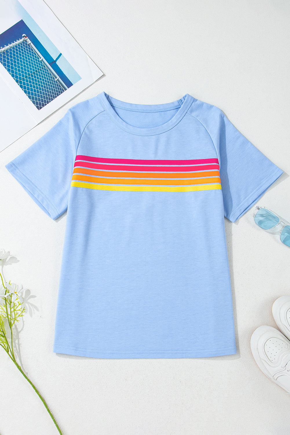 multiple colors Stripe Patch Front Short Sleeve Tee with a striped patch detail and an easy short-sleeve fit, boutique fashion