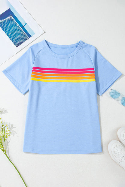multiple colors Stripe Patch Front Short Sleeve Tee with a striped patch detail and an easy short-sleeve fit, boutique fashion