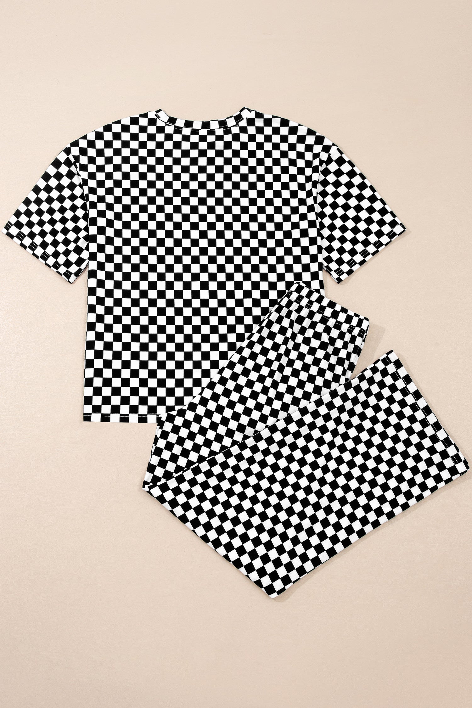 black checker short sleeve tee and pants lounge set for women