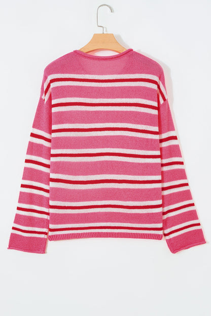 multiple colors Stripe Drop Shoulder Button Cardigan with soft knit, drop shoulders, and versatile button-front styling, boutique fashion
