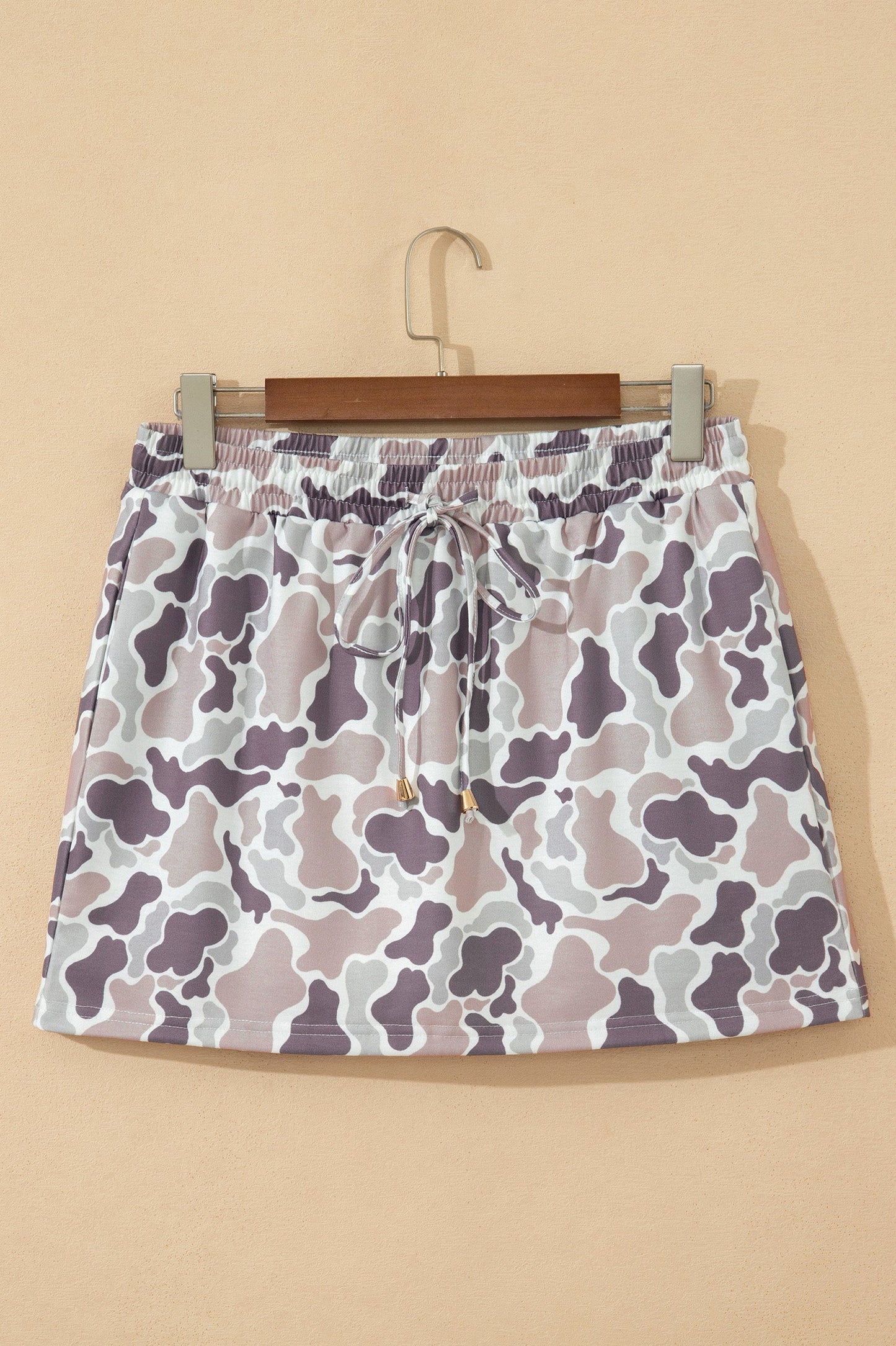 Abstract Camo Drawstring Elastic Waist Mini Skort