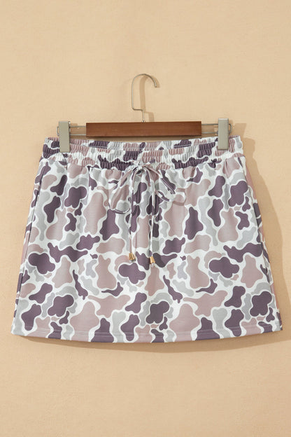 Abstract Camo Drawstring Elastic Waist Mini Skort