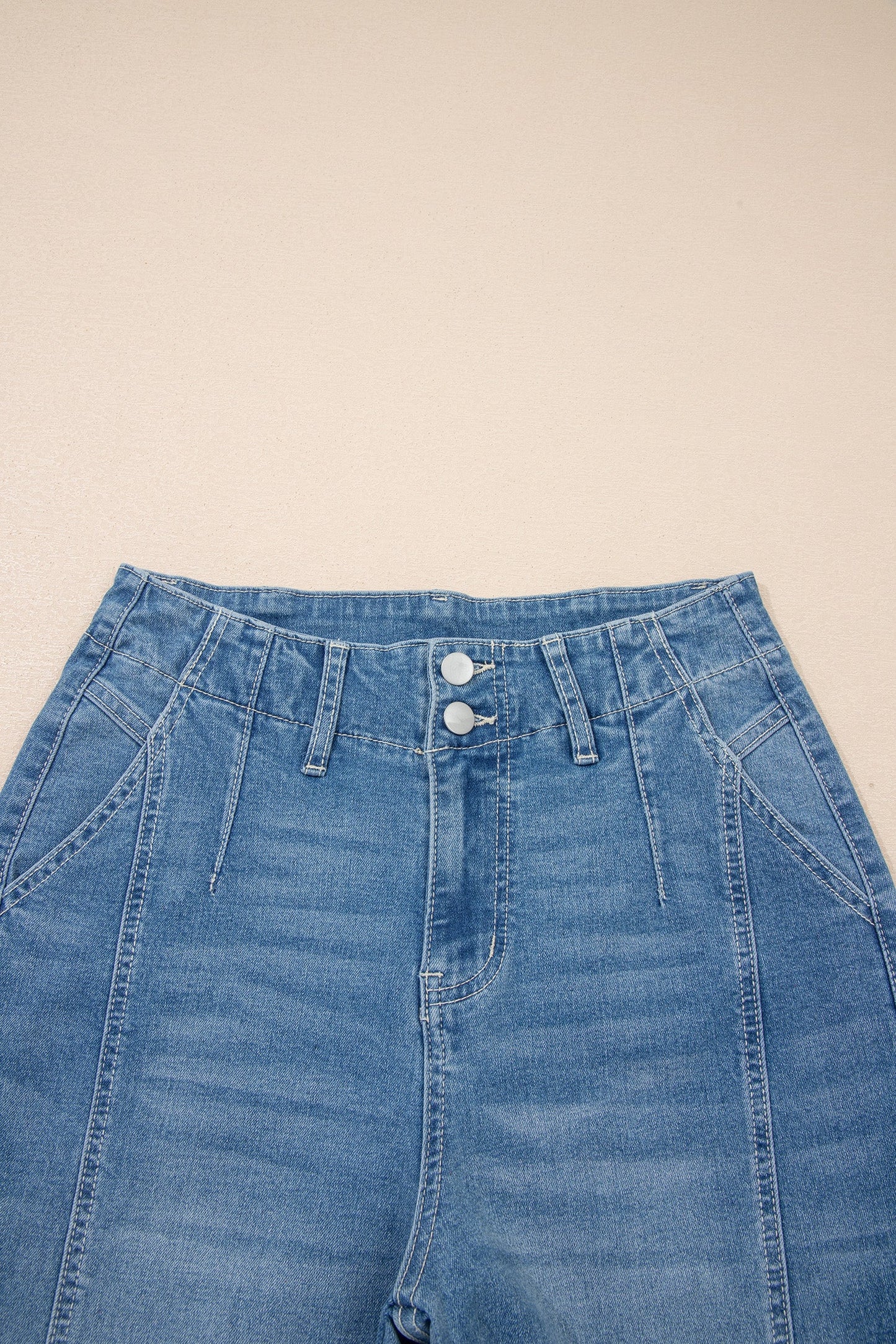 Sky Blue medium wash high waist barrel leg jeans with medium wash denim, high waist and relaxed barrel-leg silhouette, women’s boutique fashion