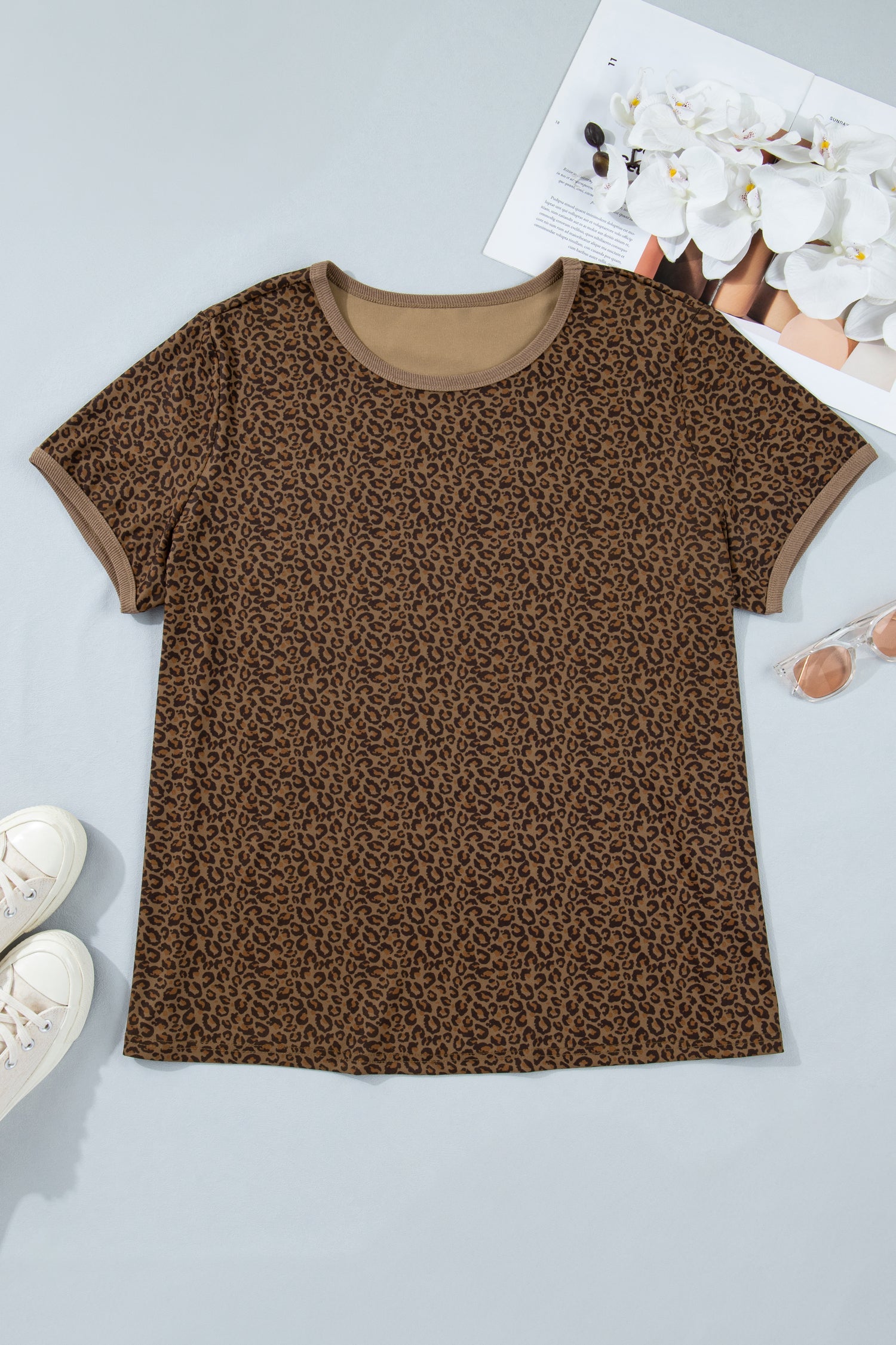 Plus Size Leopard Ribbed Trim Short Sleeve Tee Pretty Bash women's boutique top from Mollie Mae Boutique