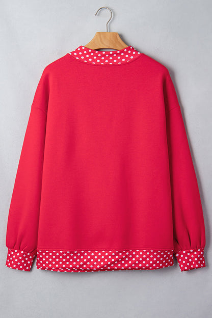 Dark Green Polka Dot Contrast Trim Mock Neck Sweatshirt with mock neck women's boutique fashion
