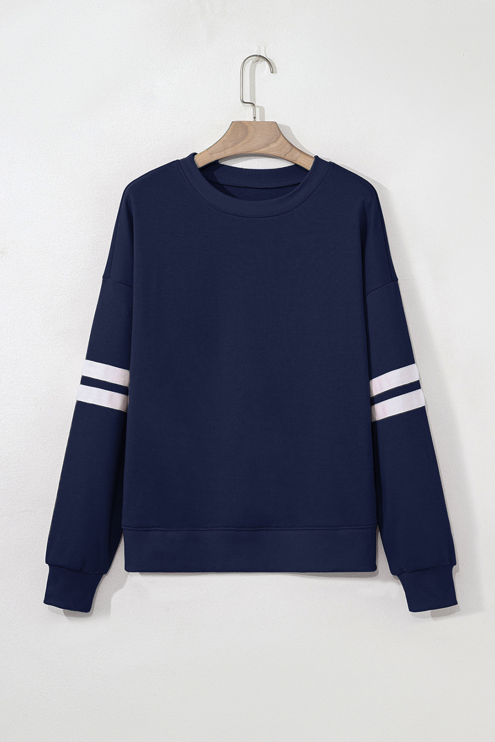multiple colors Varsity Stripe Oversized Drop Shoulder Sweatshirt with varsity stripe details and an oversized drop-shoulder fit, boutique fashion