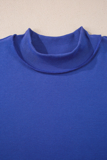 Bluing reversible mock neck drop shoulder oversized sweatshirt with relaxed boutique styling