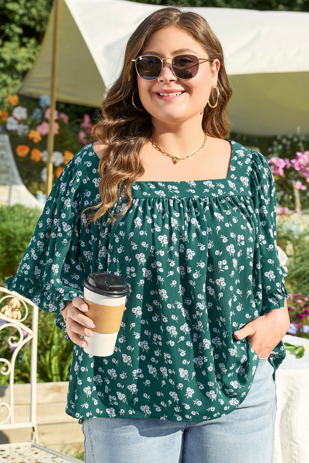 Adelynn Square Ruffled Trim PLUS Blouse boutique clothing from Mollie Mae Boutique