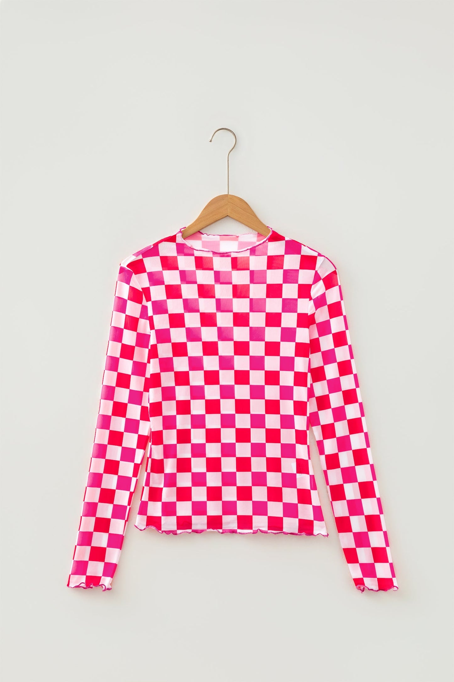 Rose Checkered Sheer Mesh Top with a sheer checkered mesh design with a flattering fitted silhouette, boutique fashion
