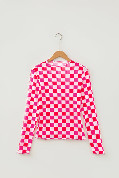 Rose Checkered Sheer Mesh Top with a sheer checkered mesh design with a flattering fitted silhouette, boutique fashion