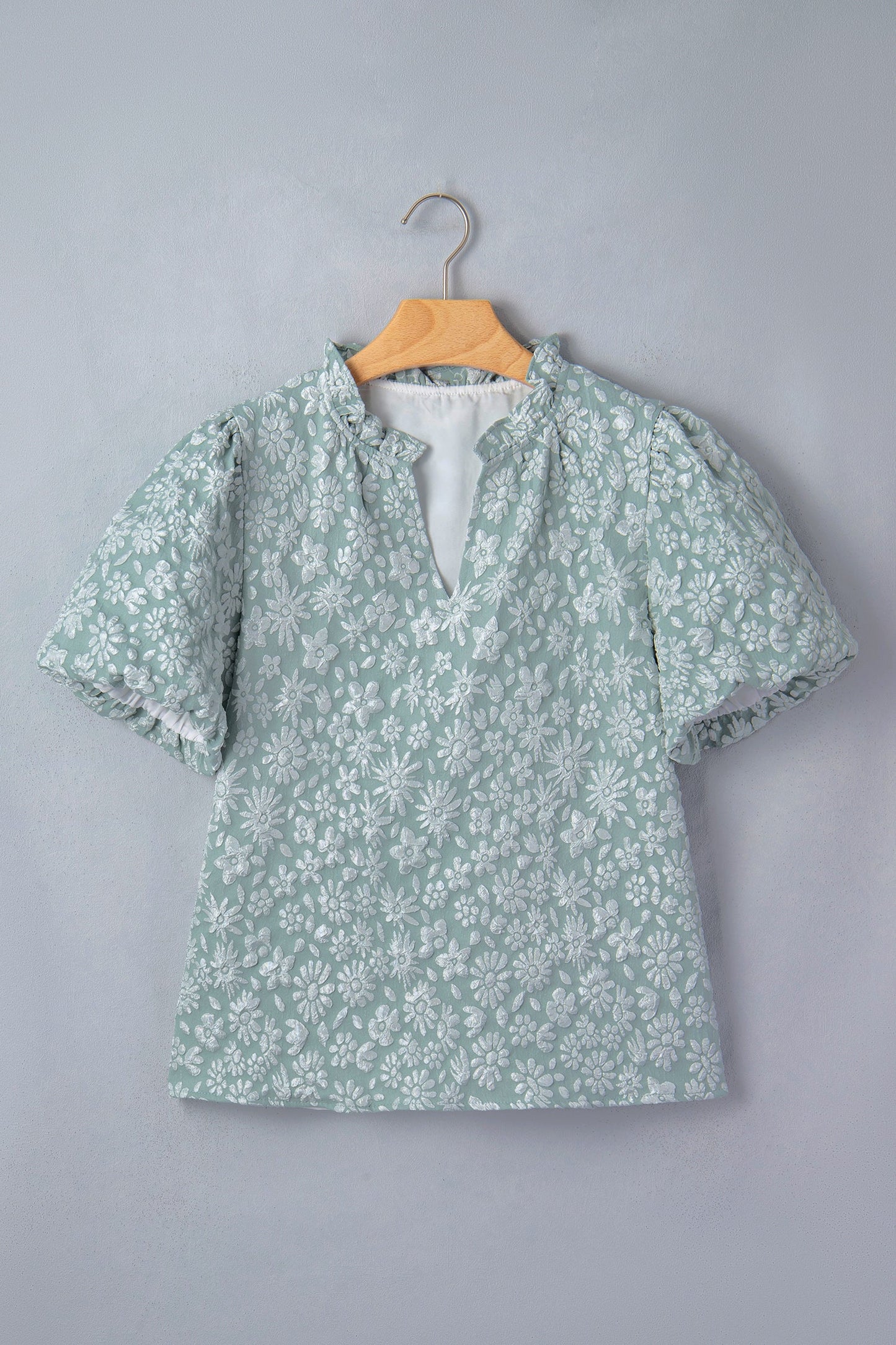 Adalyn Jacquard Puff Sleeve Blouse in Iceland Blue women's boutique apparel