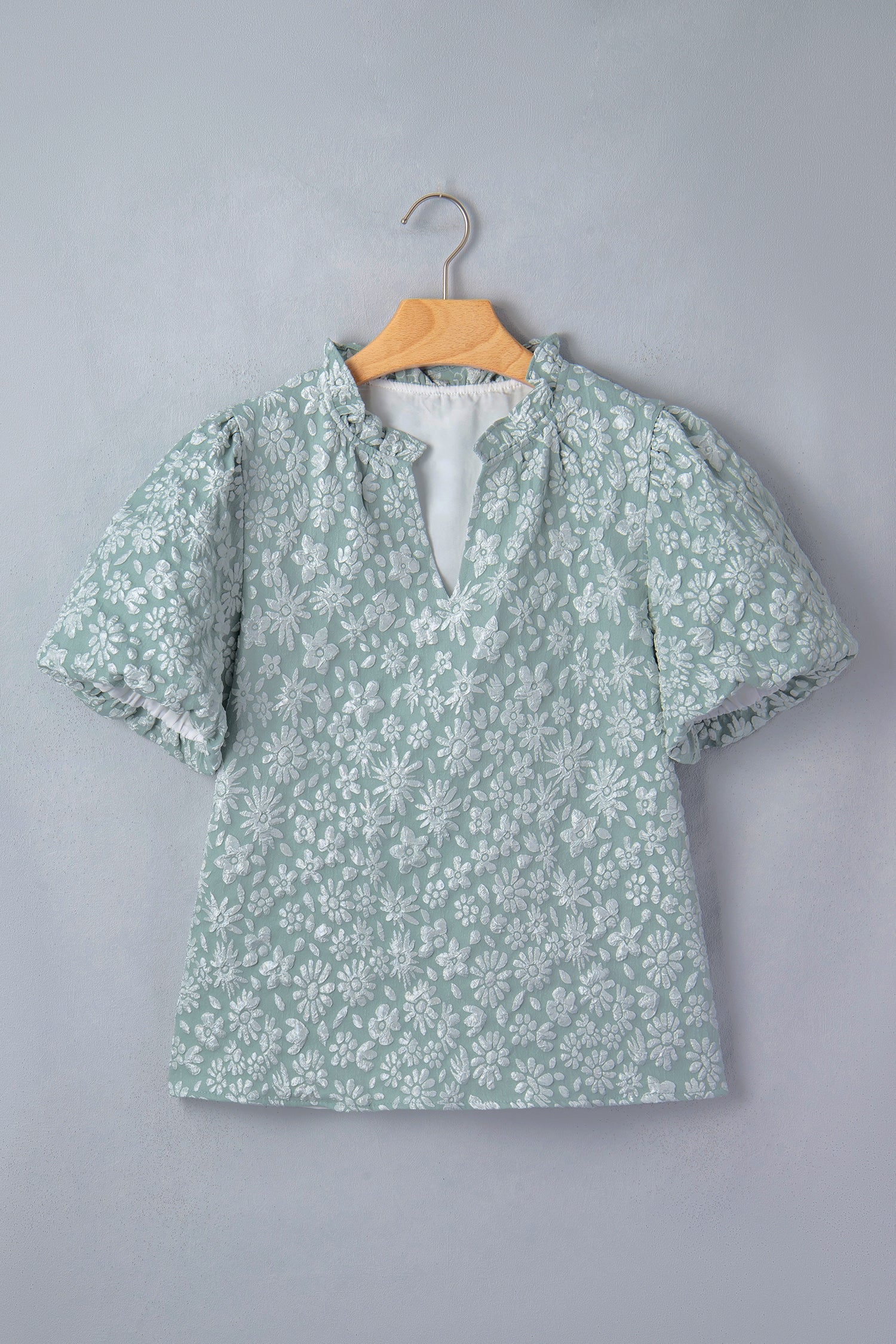 Adalyn Jacquard Puff Sleeve Blouse in Iceland Blue women's boutique apparel