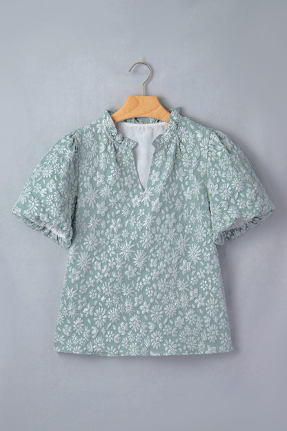 Adalyn Jacquard Puff Sleeve Blouse in Iceland Blue women's boutique apparel