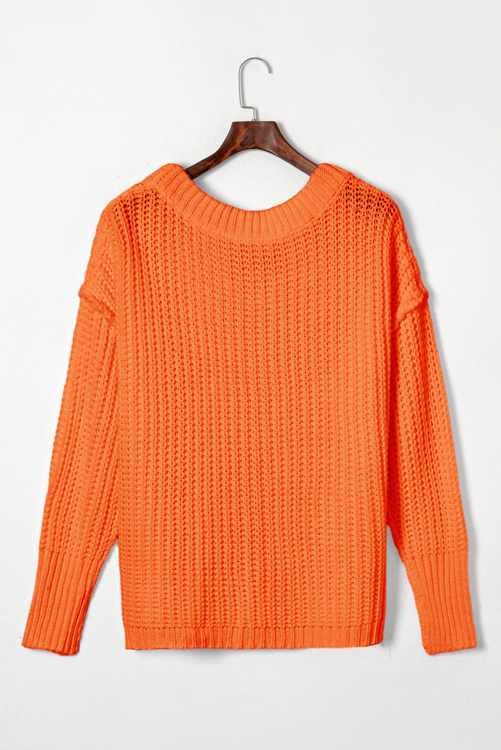 Orange orange chunky ribbed knit crew neck sweater with boutique fashion styling