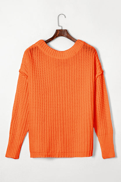 Orange orange chunky ribbed knit crew neck sweater with boutique fashion styling
