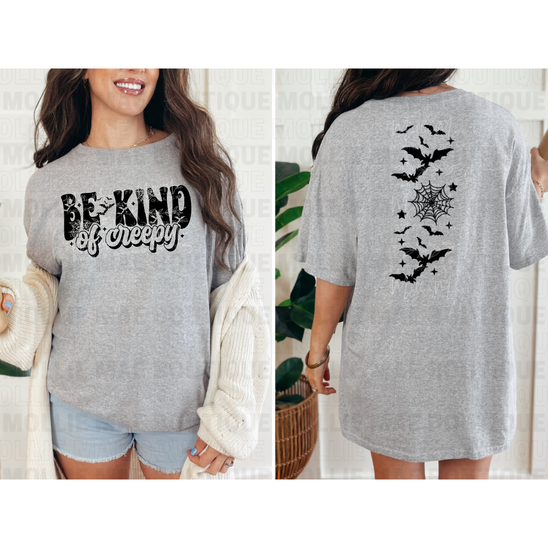 Be Kind of Creepy – Halloween Bat Sleeve Crewneck or Tee