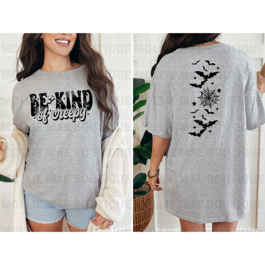 Be Kind of Creepy – Halloween Bat Sleeve Crewneck or Tee