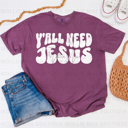 Y’all Need Jesus Graphic Tee – Comfort Colors Berry