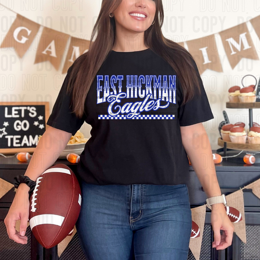 East Hickman Eagles Checkered Tee – Blue & White Ombre
