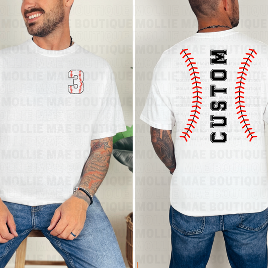 Custom Baseball Stitch Name & Number Tee