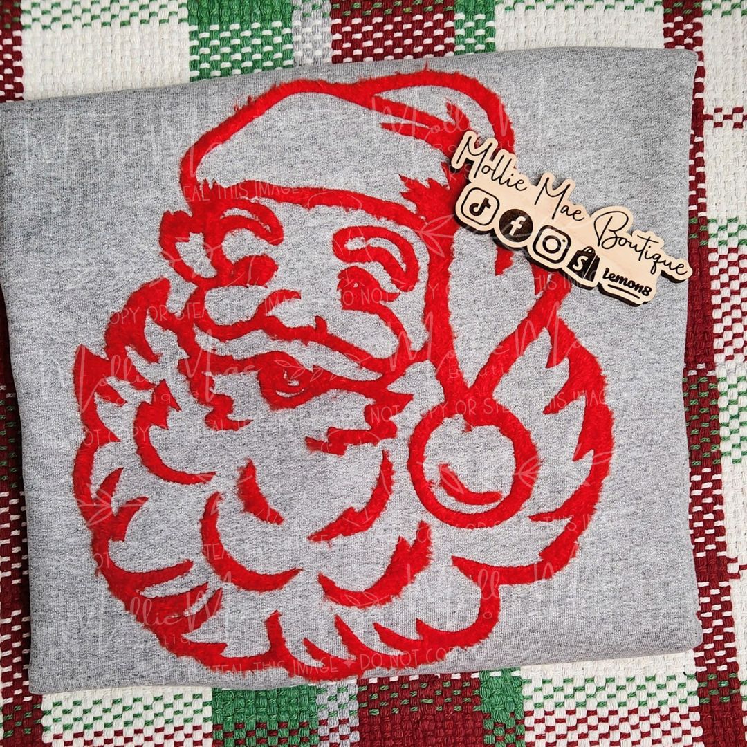 Fluffy Chenille Santa Patch Sweatshirt - Limited Quanity