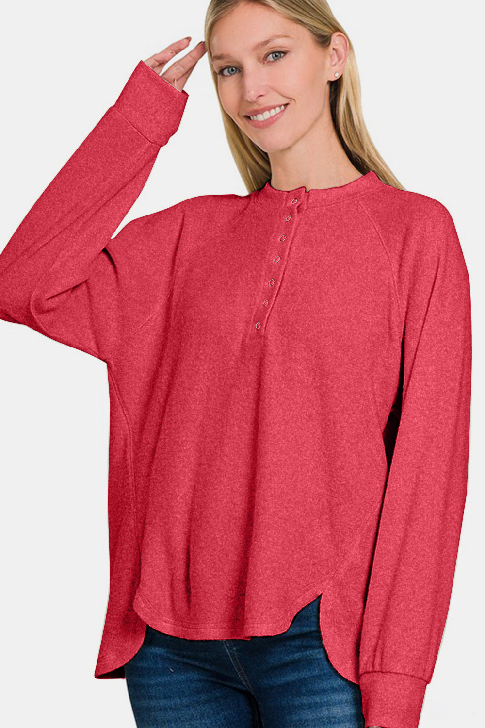 Zenana  Brushed Melange Hacci High-Low Sweater