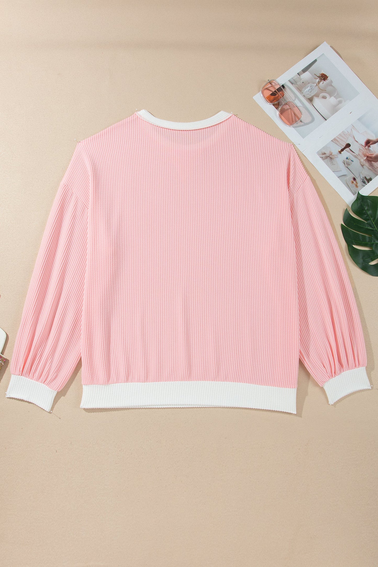 Plus Size Pink Colorblock Ribbed Knit Top with stretchy ribbed knit, contrast accents, and an easy plus-size fit, boutique fashion