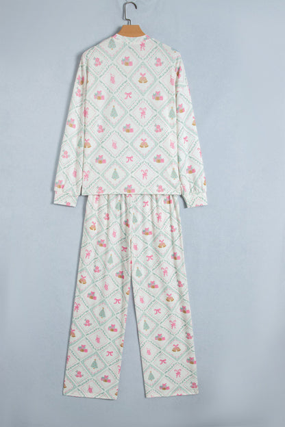 Christmas Patchwork Henley Top & Pant Pajama Set
