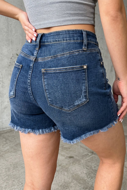 Holland Distressed High Waist Denim Shorts in Sail Blue | Mollie Mae Boutique