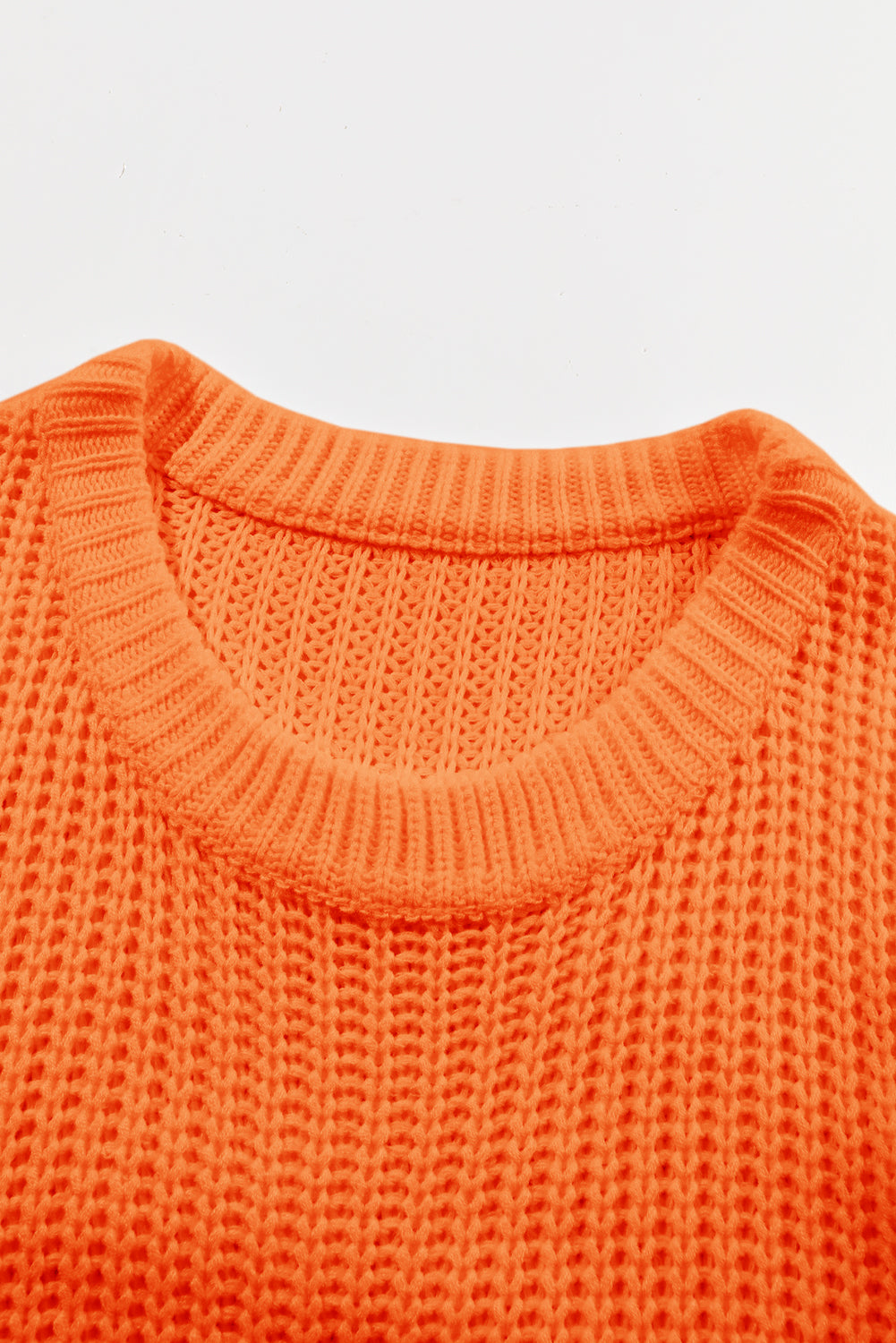 Orange orange chunky ribbed knit crew neck sweater with boutique fashion styling