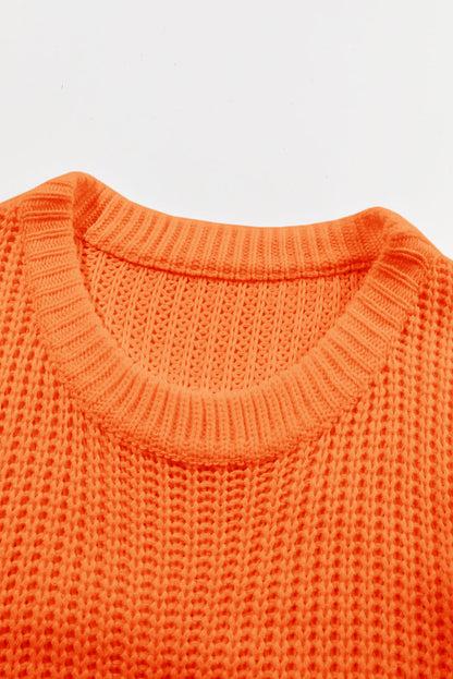 Orange orange chunky ribbed knit crew neck sweater with boutique fashion styling