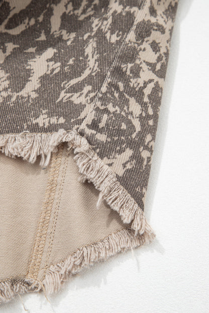 Khaki Abstract Denim Raw Hem Buttoned Collar Jacket with raw hem women's boutique fashion